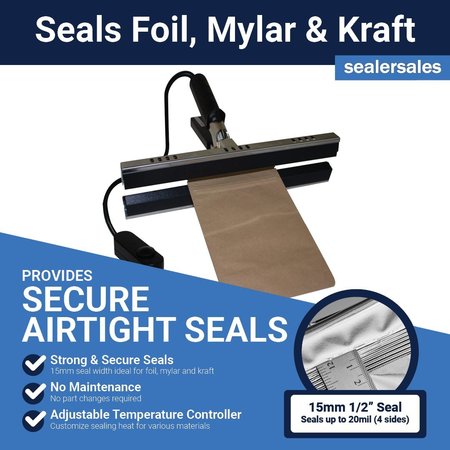 Sealer Sales KF-Series 12" Portable Direct Heat Sealer w/ PTFE Coated Bars w/ 15mm Seal Width, 220V KF-300CS-220V